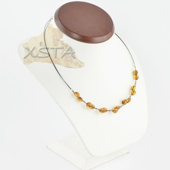 Olive amber necklace cognac with wire